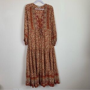 Aura the label flora long sleeve boho prairie maxi dress XL